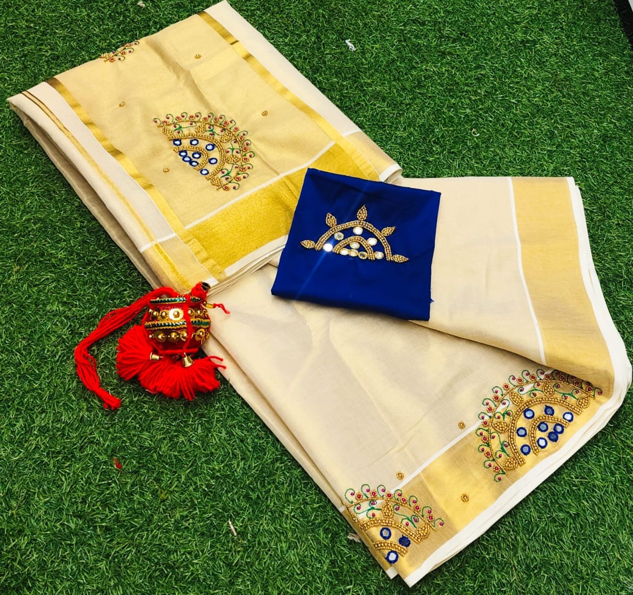 Tissue Checked Handwork Saree